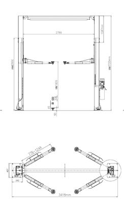 1820mm 4 Ton Car Lifting Machine With Clear Floor 2 Post Automotive Lifts