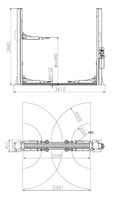 Gantry Design 4T 2 Post Hydraulic Lift Connect On Bottom Car Lift Low Ceiling