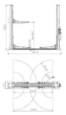 Two Post Hydraulic Lift 4T Capacity 2.2kw For Workshop