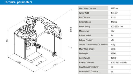 Dia 1180mm 75kg Auto Wheel Balancer / Wheel Balancing Equipment