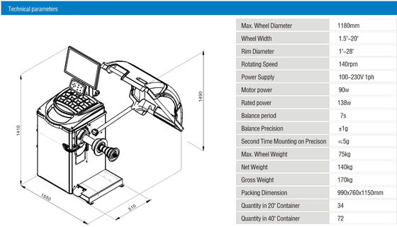 Low  Speed 140RPM 28&quot; rim Auto Wheel Balancing Machine Vertical Type